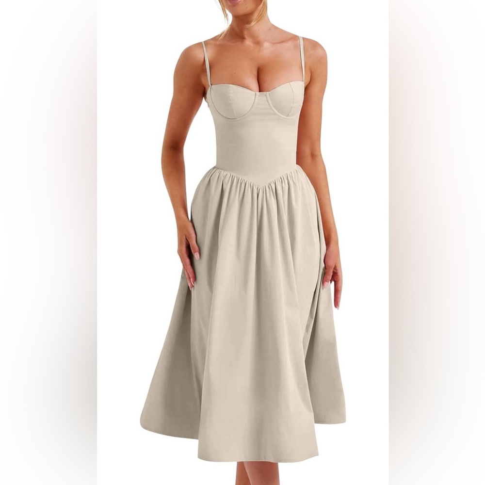 Elegant corset drop waist Cream Dress